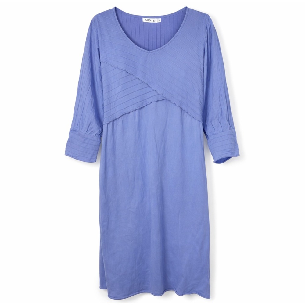 Orvis Purple Midi Dress Size Large Textured Cotton 3/4‎ Sleeve Casual Dress